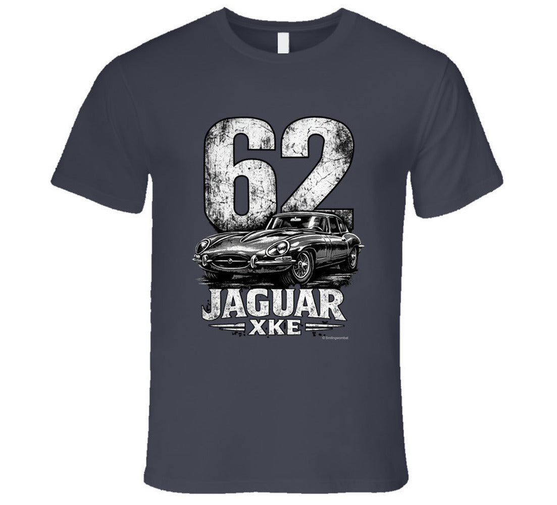 1962 Jaguar XKE vintage automotive tee in charcoal grey