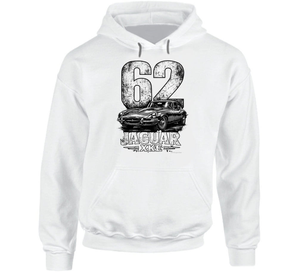 1962 Jaguar XKE distressed graphic hoodie in white