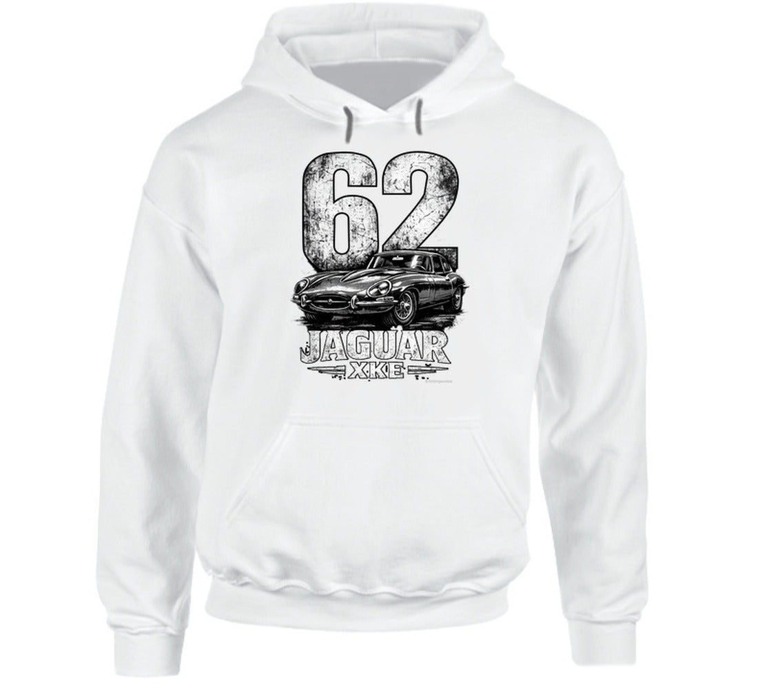 1962 Jaguar XKE distressed graphic hoodie in white