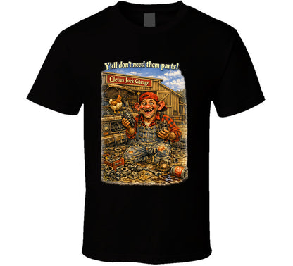 Cletus Joe's Garage funny mechanic graphic t-shirt in black – Smiling Wombat