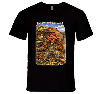 Cletus Joe's Garage funny mechanic graphic t-shirt in black – Smiling Wombat