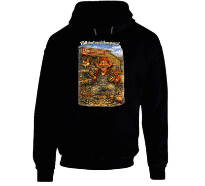 Cletus Joe's Garage funny mechanic graphic hoodie in black – Smiling Wombat