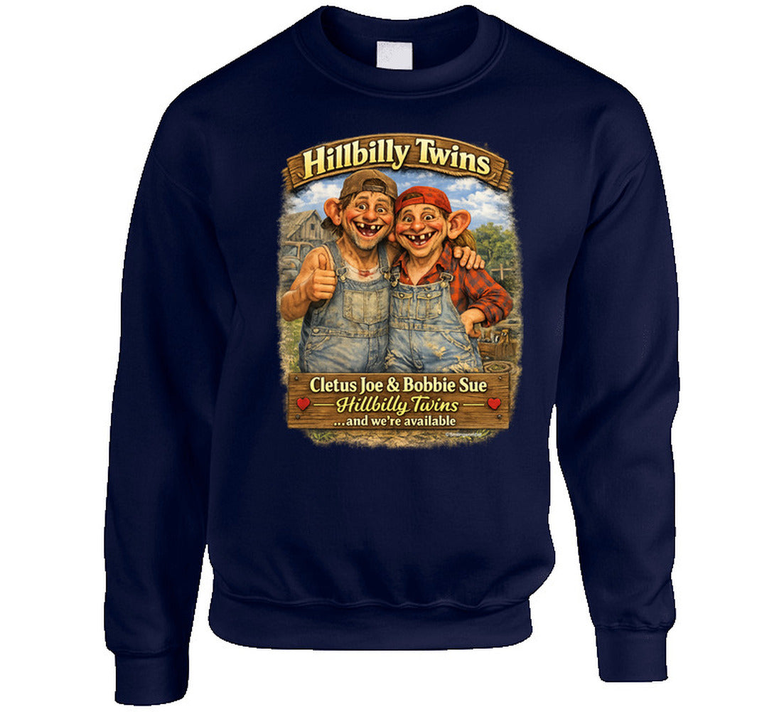 Cletus Joe and Bobbie Sue novelty crewneck sweatshirt in navy