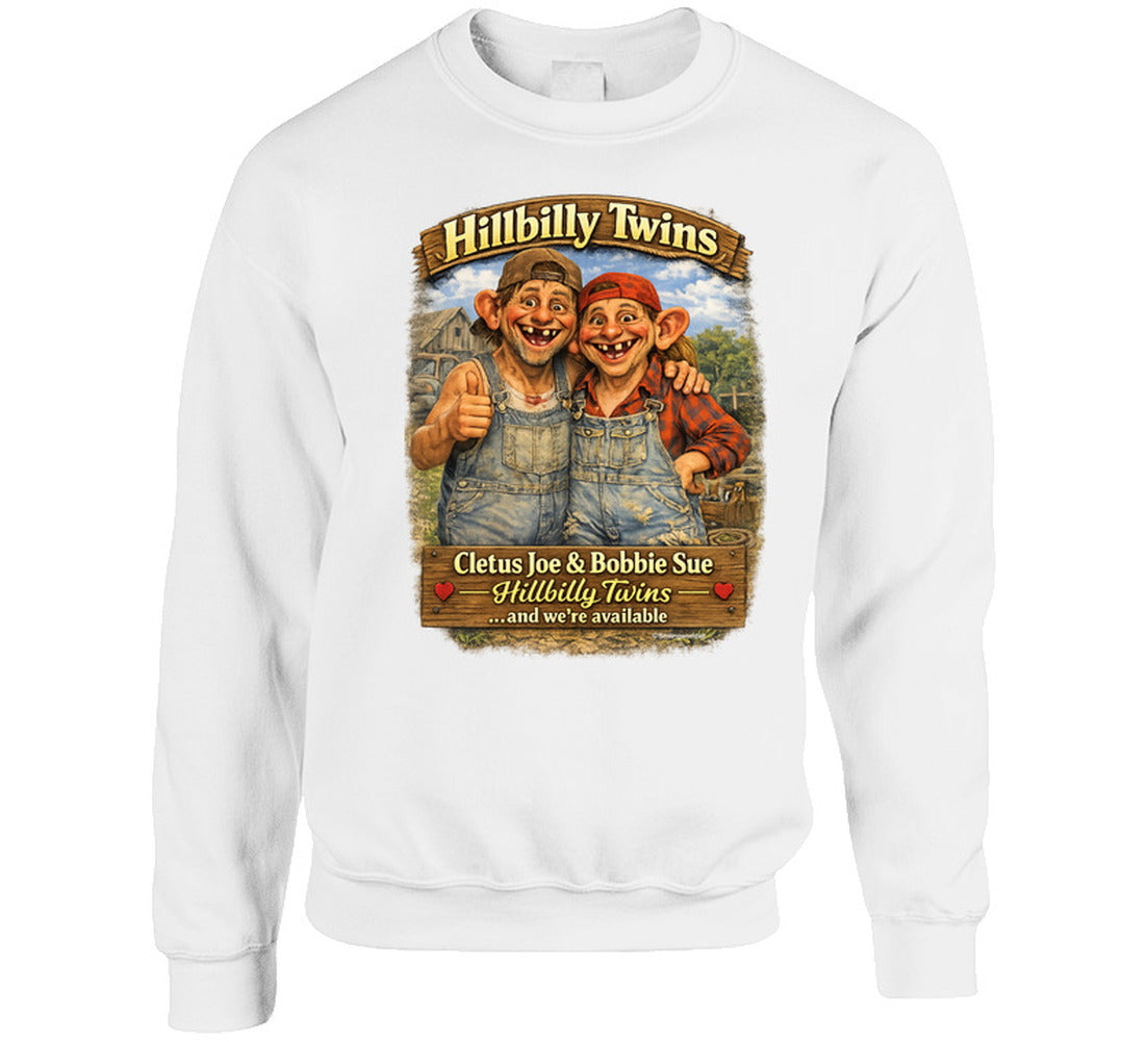 Hillbilly Twins Cletus Joe Bobbie Sue country graphic crewneck sweatshirt in white