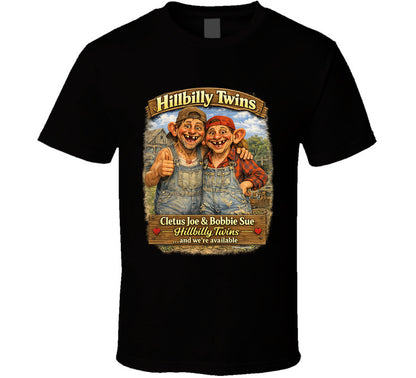 Hillbilly Twins retro country humor graphic tee in black