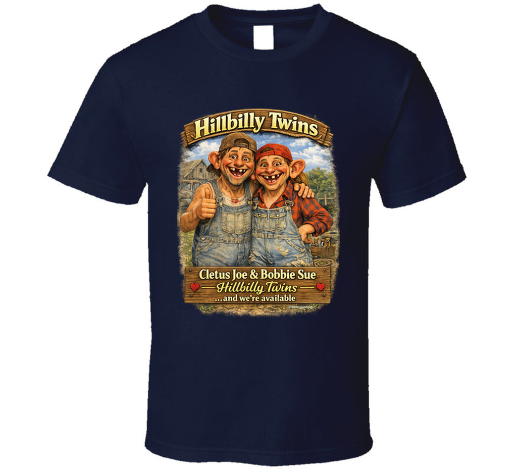 Cletus Joe and Bobbie Sue hillbilly twins novelty t-shirt in navy