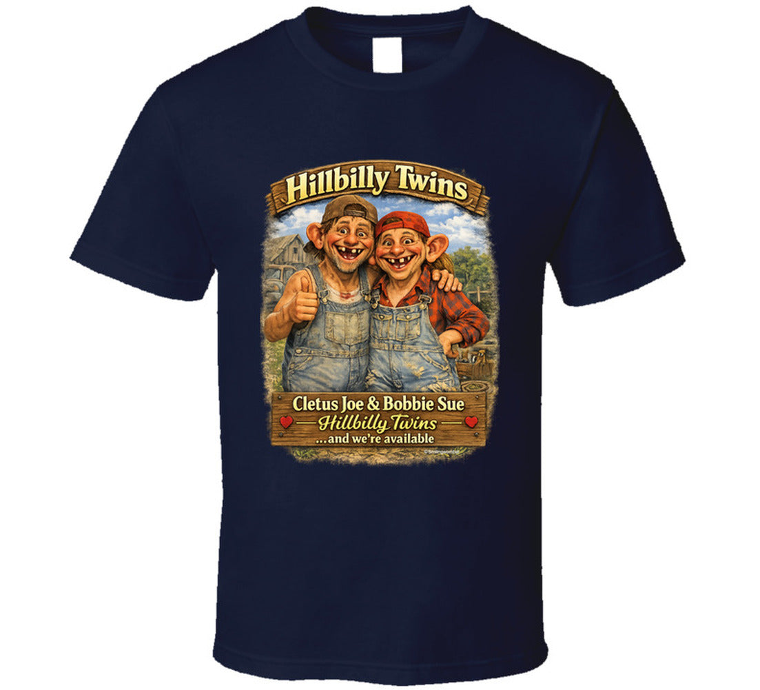 Cletus Joe and Bobbie Sue hillbilly twins novelty t-shirt in navy