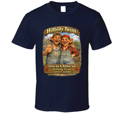 Cletus Joe and Bobbie Sue hillbilly twins novelty t-shirt in navy