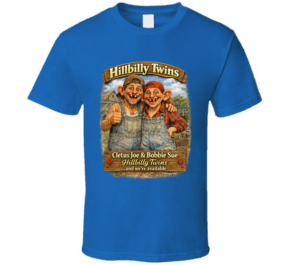 Funny hillbilly twins country graphic t-shirt in royal blue