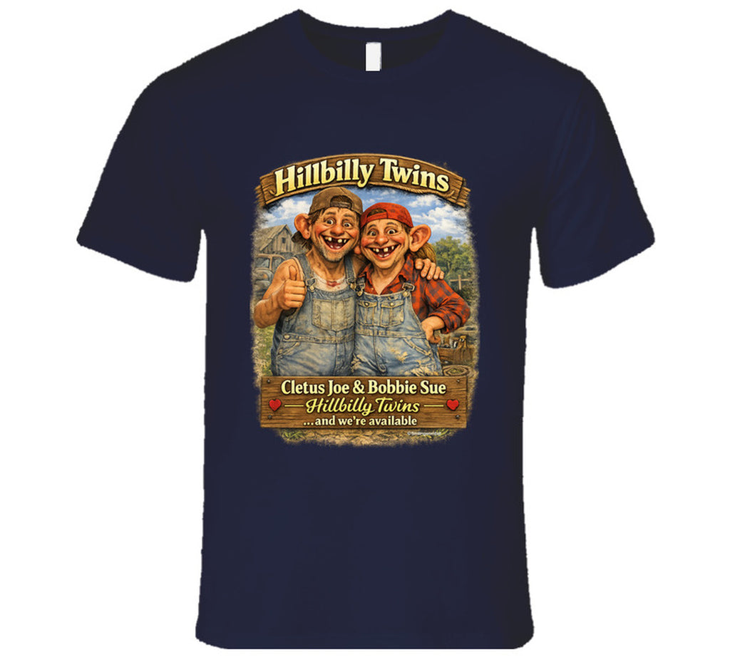 Cletus Joe and Bobbie Sue hillbilly twins novelty t-shirt in navy