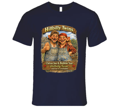 Cletus Joe and Bobbie Sue hillbilly twins novelty t-shirt in navy
