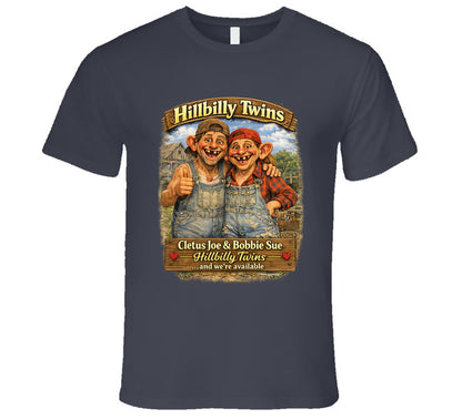 Hillbilly Twins Americana humor t-shirt in charcoal grey