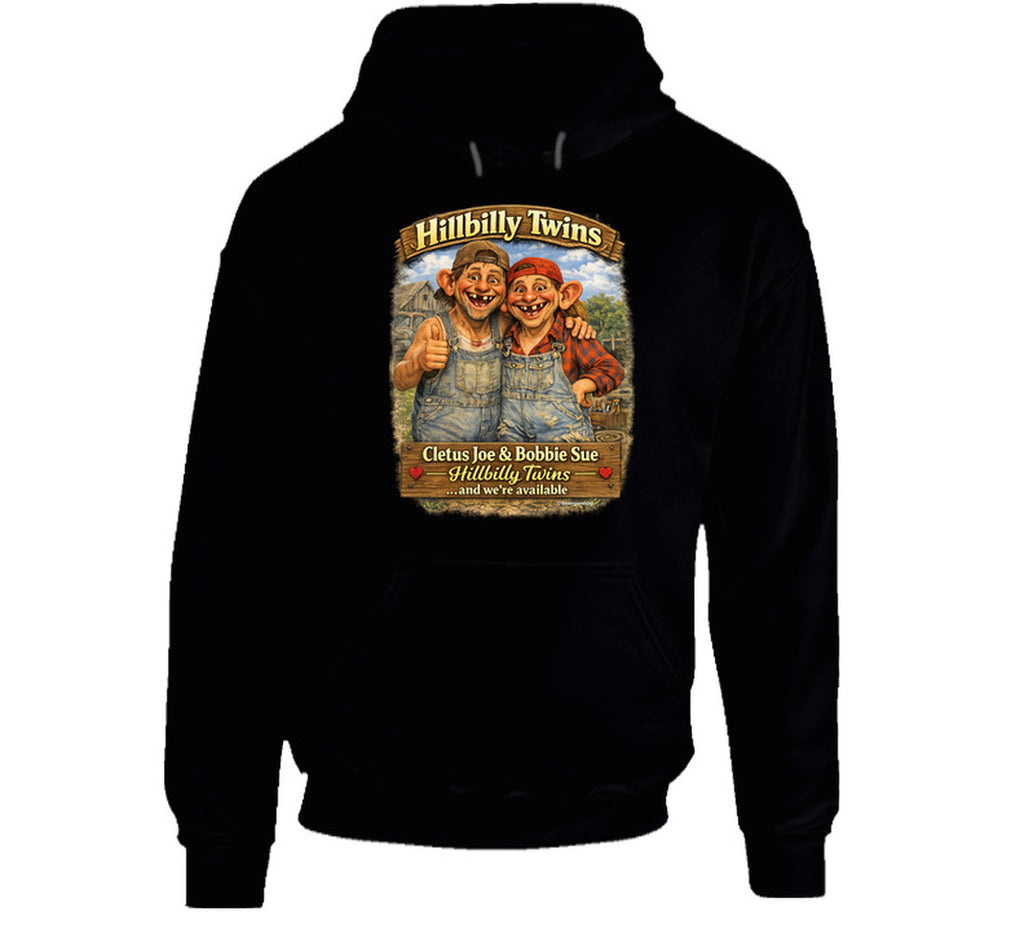 Retro hillbilly twins graphic hoodie in black