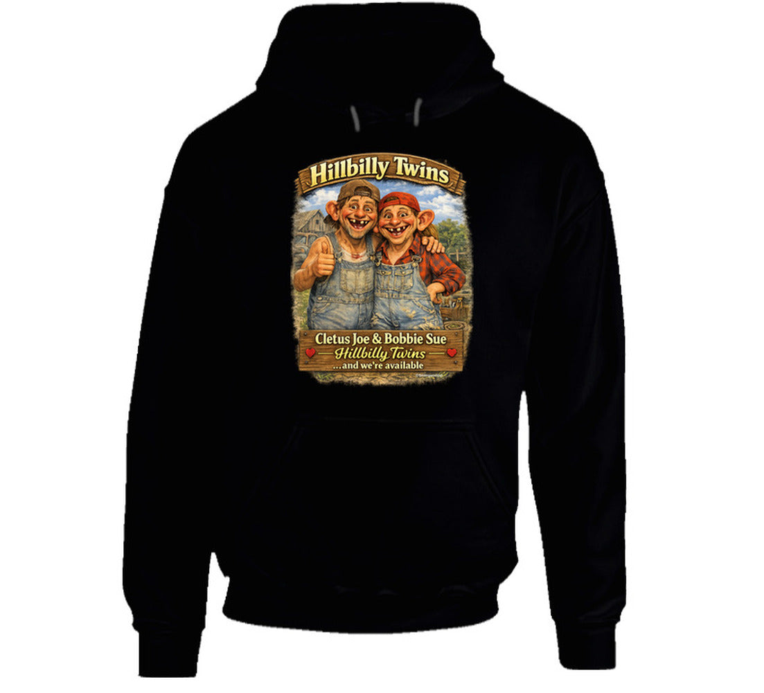 Retro hillbilly twins graphic hoodie in black