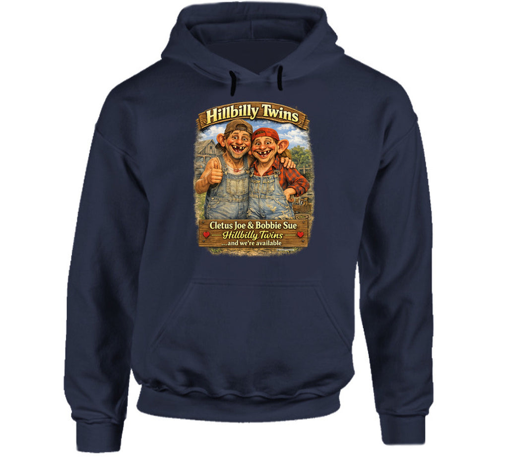 Cletus Joe and Bobbie Sue novelty country hoodie in navy