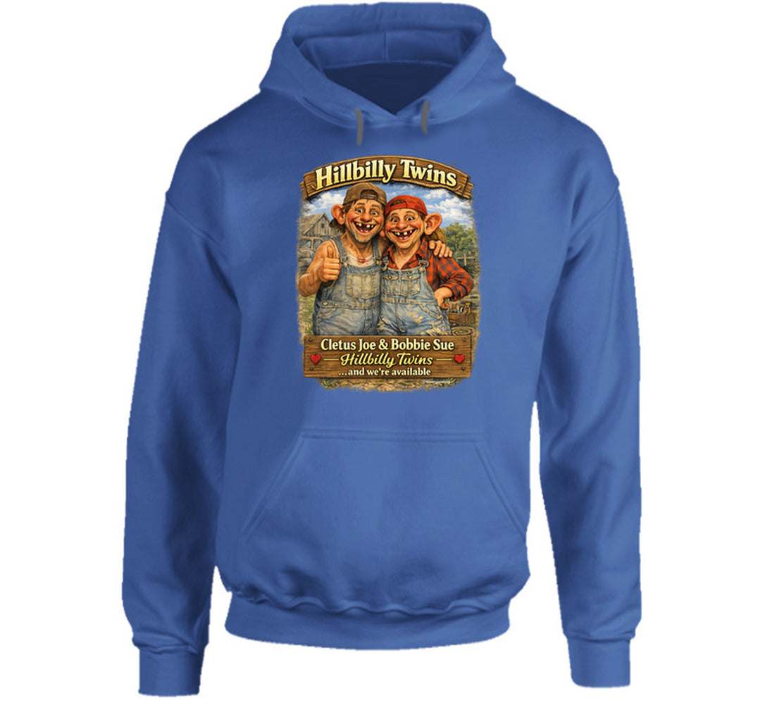 Funny hillbilly twins Americana hoodie in royal blue