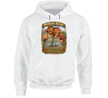 Hillbilly Twins Cletus Joe Bobbie Sue funny country pullover hoodie in white