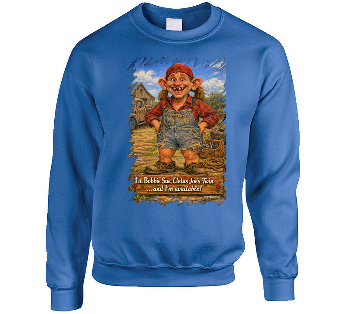 Bobbie Sue Graphic Sweatshirt in Royal Blue – Smiling Wombat Cletus Joe