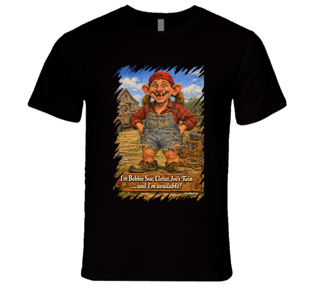 Bobbie Sue Funny Graphic T-Shirt in Black – Smiling Wombat Cletus Joe