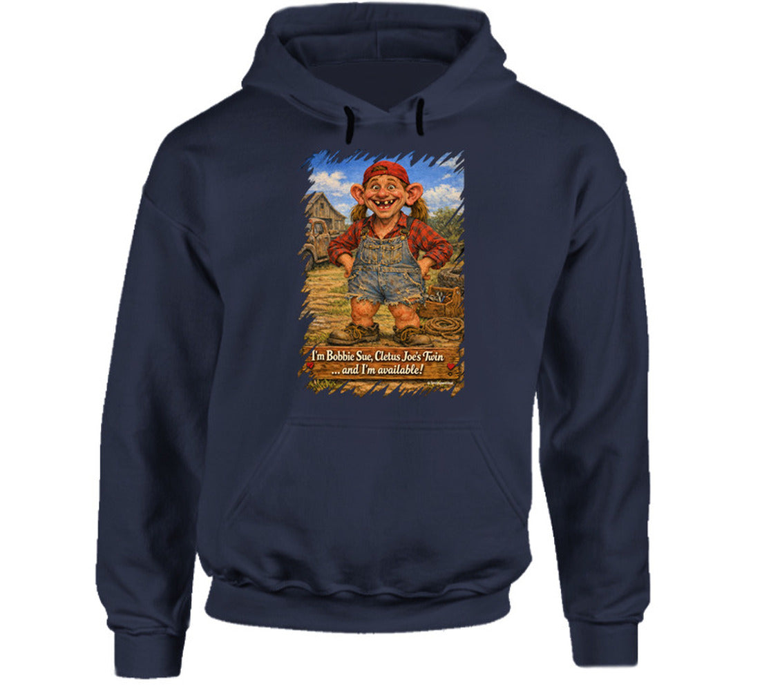 Bobbie Sue Retro Cartoon Hoodie in Navy – Smiling Wombat Design