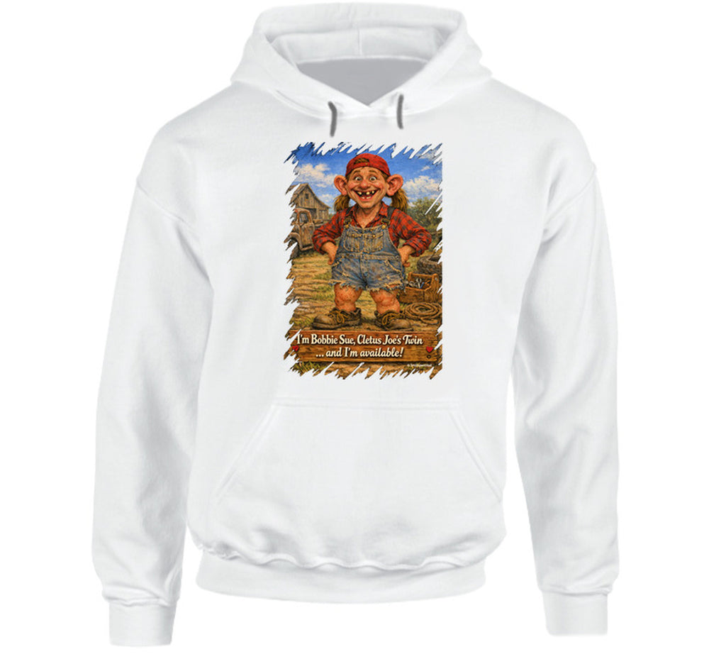 Bobbie Sue Hillbilly Graphic Hoodie in White – Smiling Wombat Cletus Joe