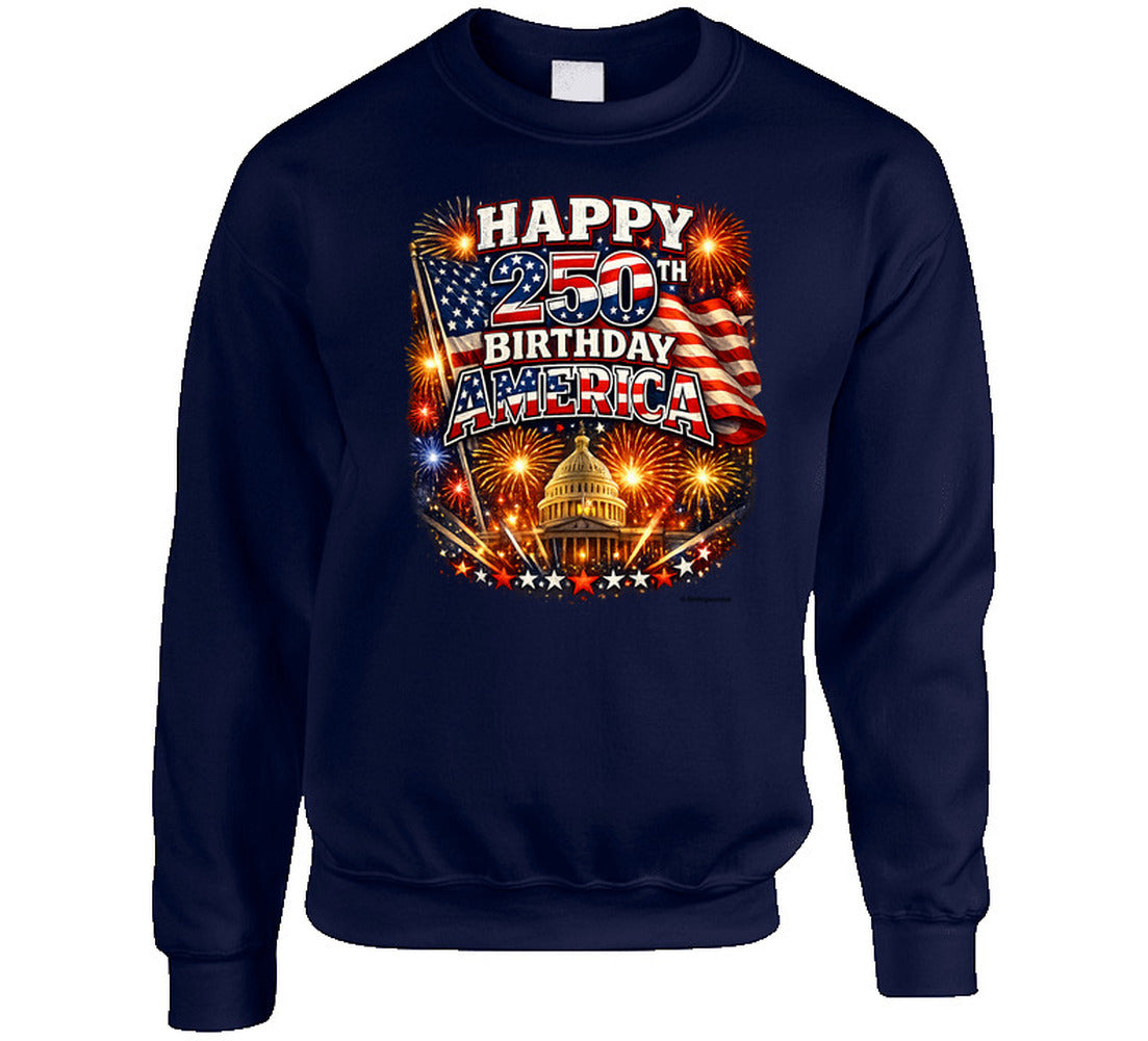 USA 250th Birthday Sweatshirt in Navy – Smiling Wombat Patriotic Apparel