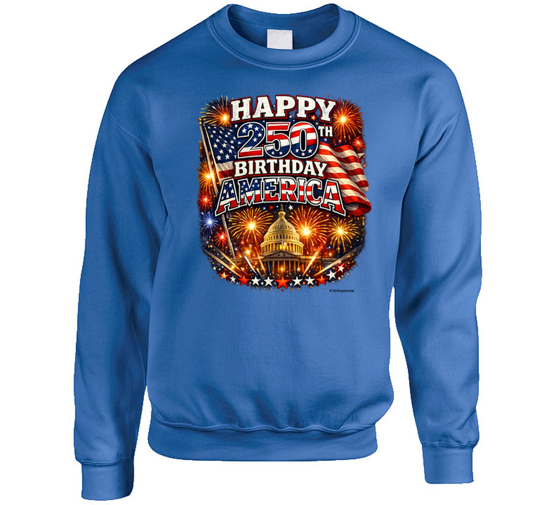 USA 250th Birthday Sweatshirt in Royal Blue – Smiling Wombat Patriotic Apparel