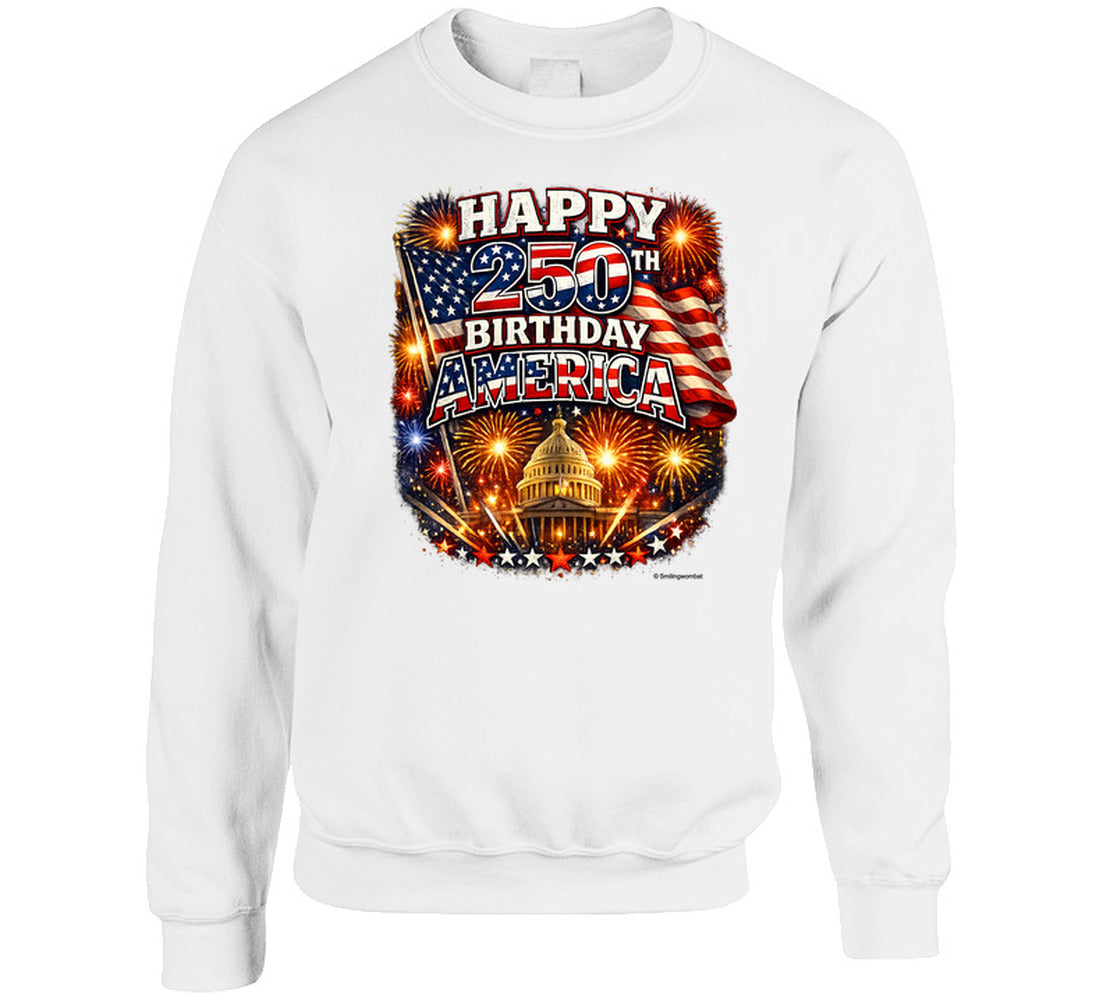 USA 250th Birthday Sweatshirt in White – Smiling Wombat Patriotic Apparel