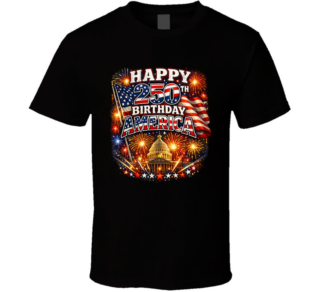 USA 250th Birthday T-Shirt in Black – Smiling Wombat Patriotic Apparel
