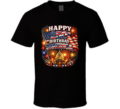 USA 250th Birthday T-Shirt in Black – Smiling Wombat Patriotic Apparel