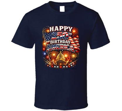 USA 250th Birthday T-Shirt in Navy – Smiling Wombat Patriotic Apparel