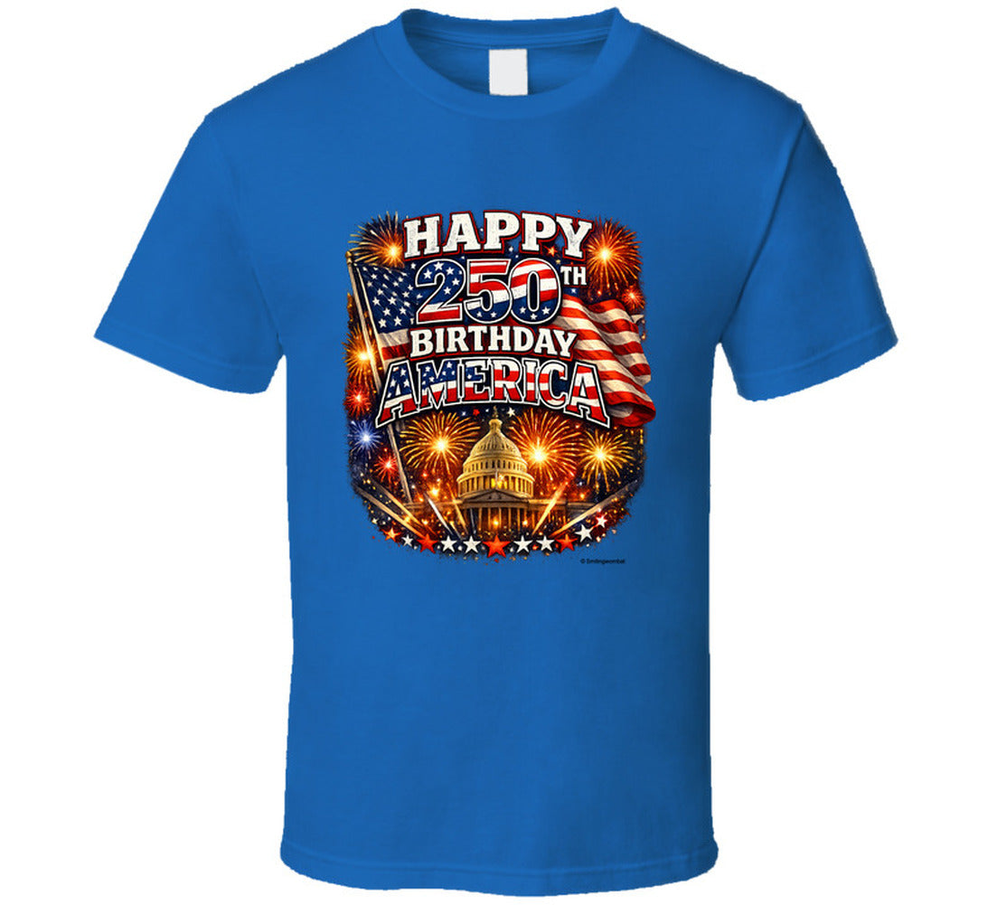 USA 250th Birthday T-Shirt in Royal Blue – Smiling Wombat Patriotic Apparel