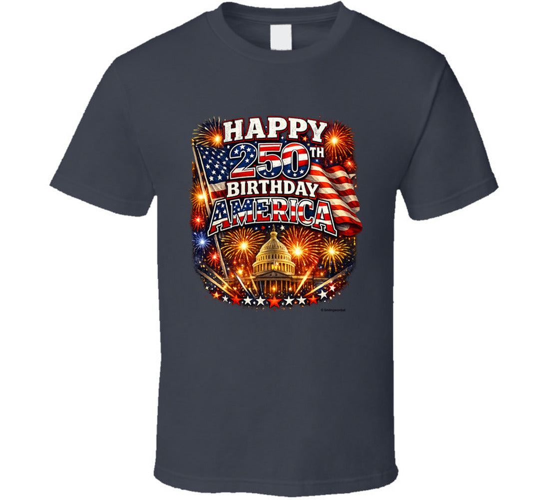 USA 250th Birthday T-Shirt in Charcoal Grey – Smiling Wombat Patriotic Apparel