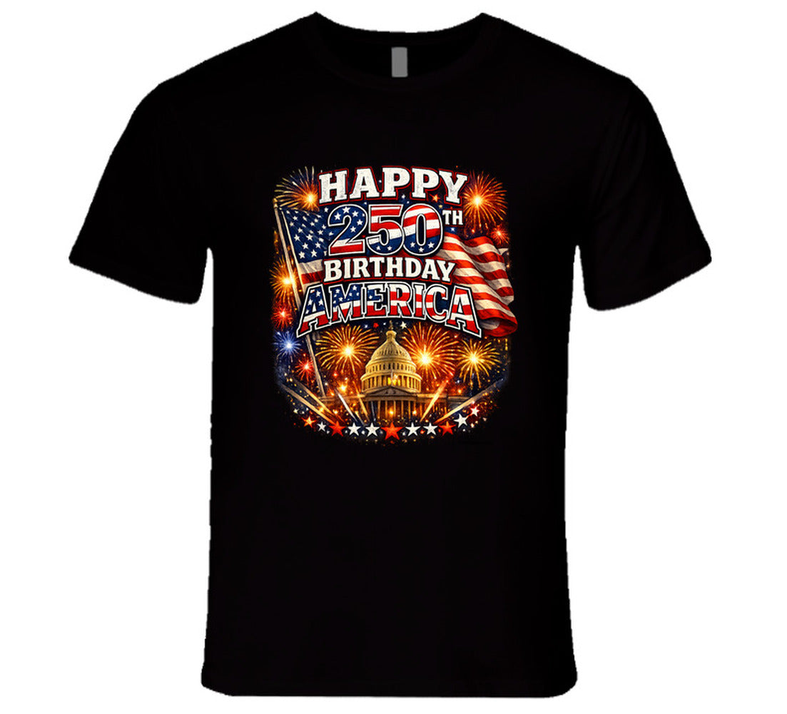 USA 250th Birthday T-Shirt in Black – Smiling Wombat Patriotic Apparel