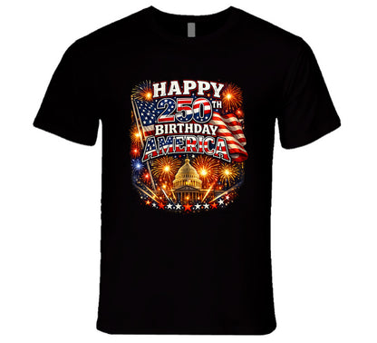 USA 250th Birthday T-Shirt in Black – Smiling Wombat Patriotic Apparel