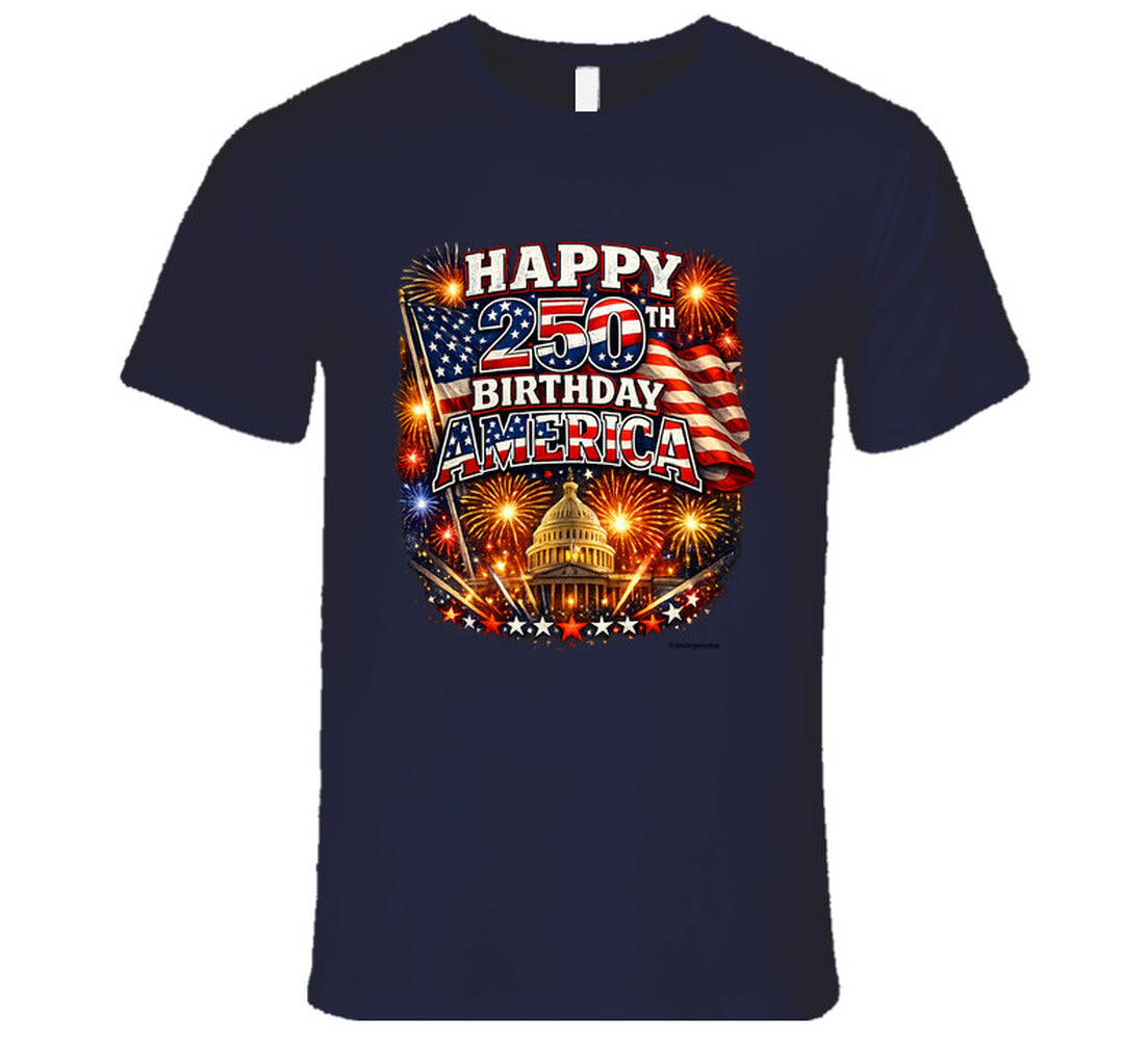 USA 250th Birthday T-Shirt in Navy – Smiling Wombat Patriotic Apparel