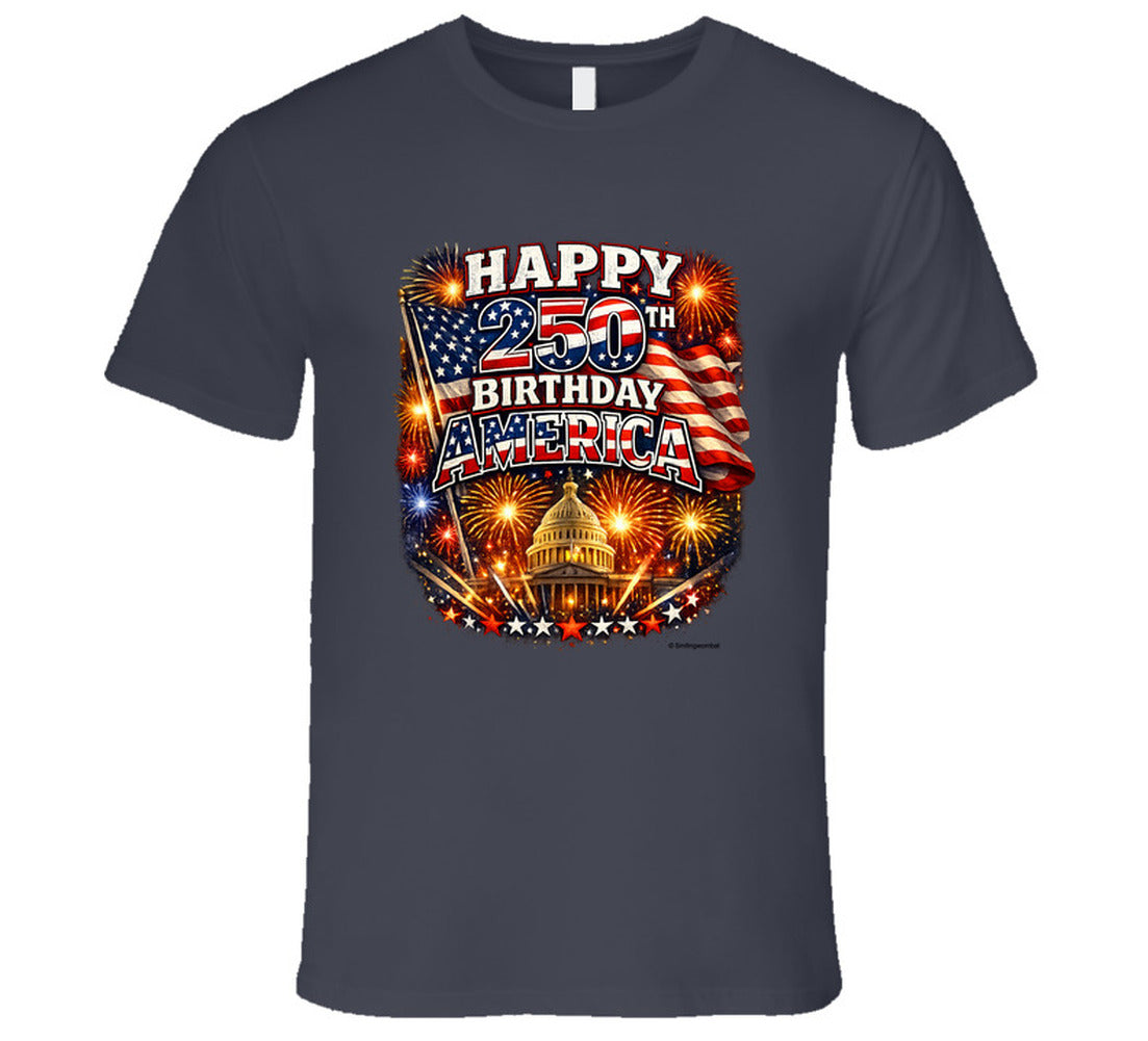 USA 250th Birthday T-Shirt in Charcoal Grey – Smiling Wombat Patriotic Apparel