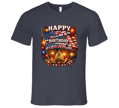 USA 250th Birthday T-Shirt in Charcoal Grey – Smiling Wombat Patriotic Apparel