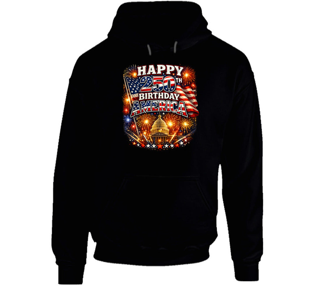 USA 250th Birthday Hoodie in Black – Smiling Wombat Patriotic Apparel