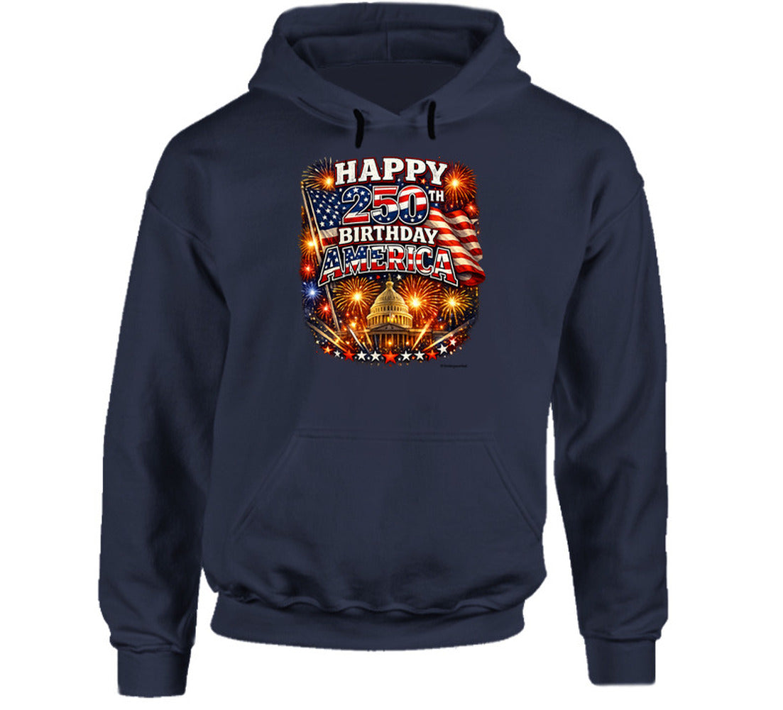 USA 250th Birthday Hoodie in Navy – Smiling Wombat Patriotic Apparel
