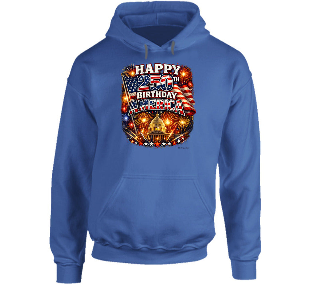 USA 250th Birthday Hoodie in Royal Blue – Smiling Wombat Patriotic Apparel