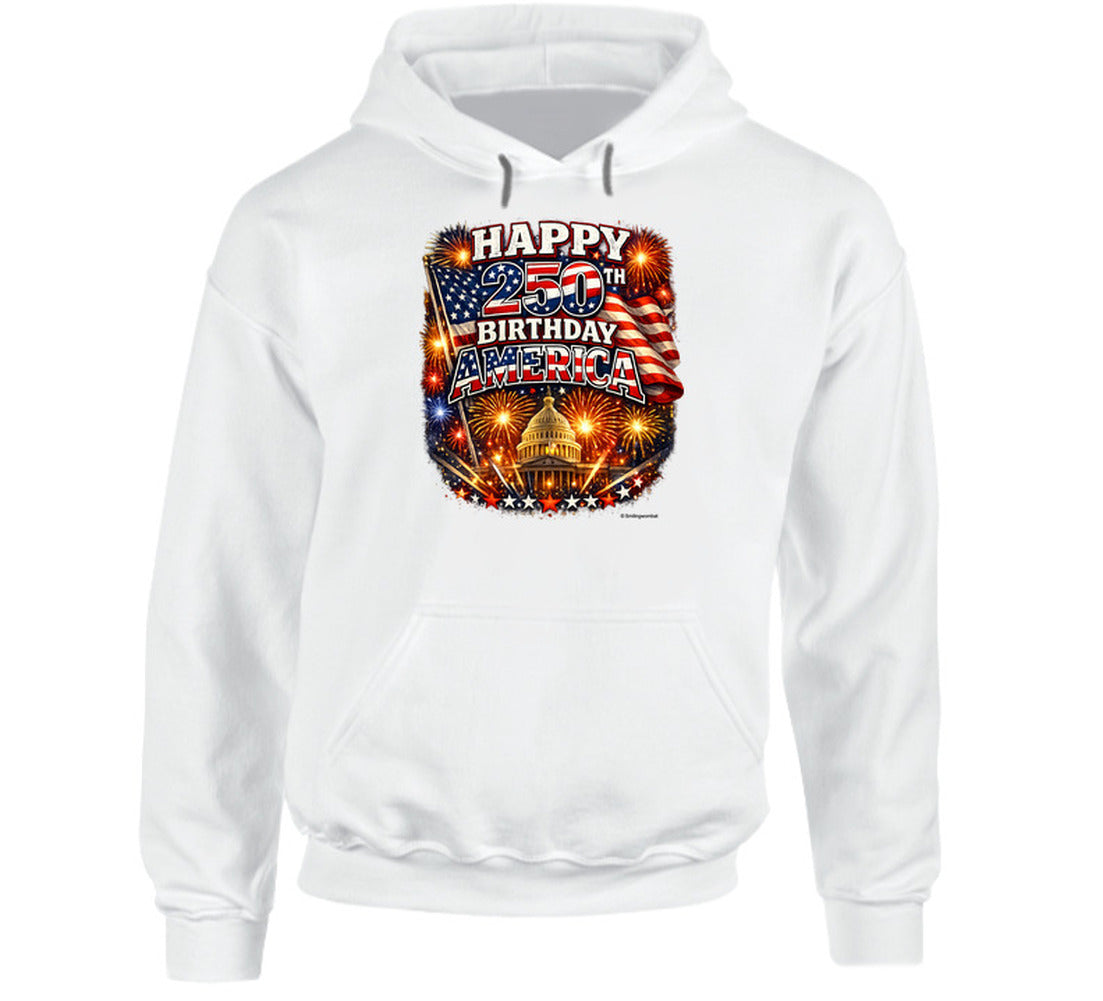 USA 250th Birthday Hoodie in White – Smiling Wombat Patriotic Apparel