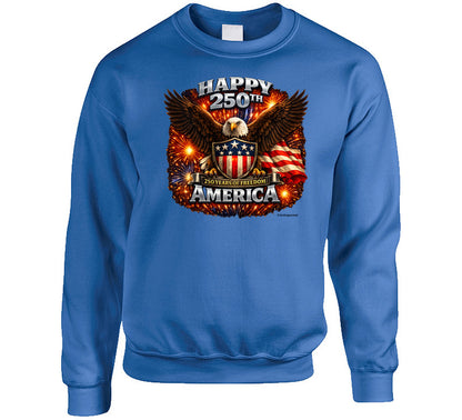 Royal blue USA 250th Birthday Sweatshirt with eagle and stars — patriotic American apparel