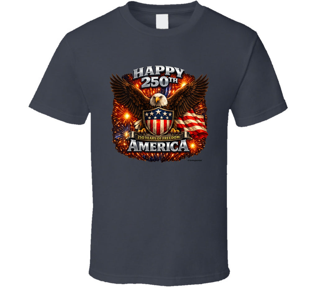 Charcoal grey USA 250th Birthday T-Shirt with distressed eagle design — Smiling Wombat America 250