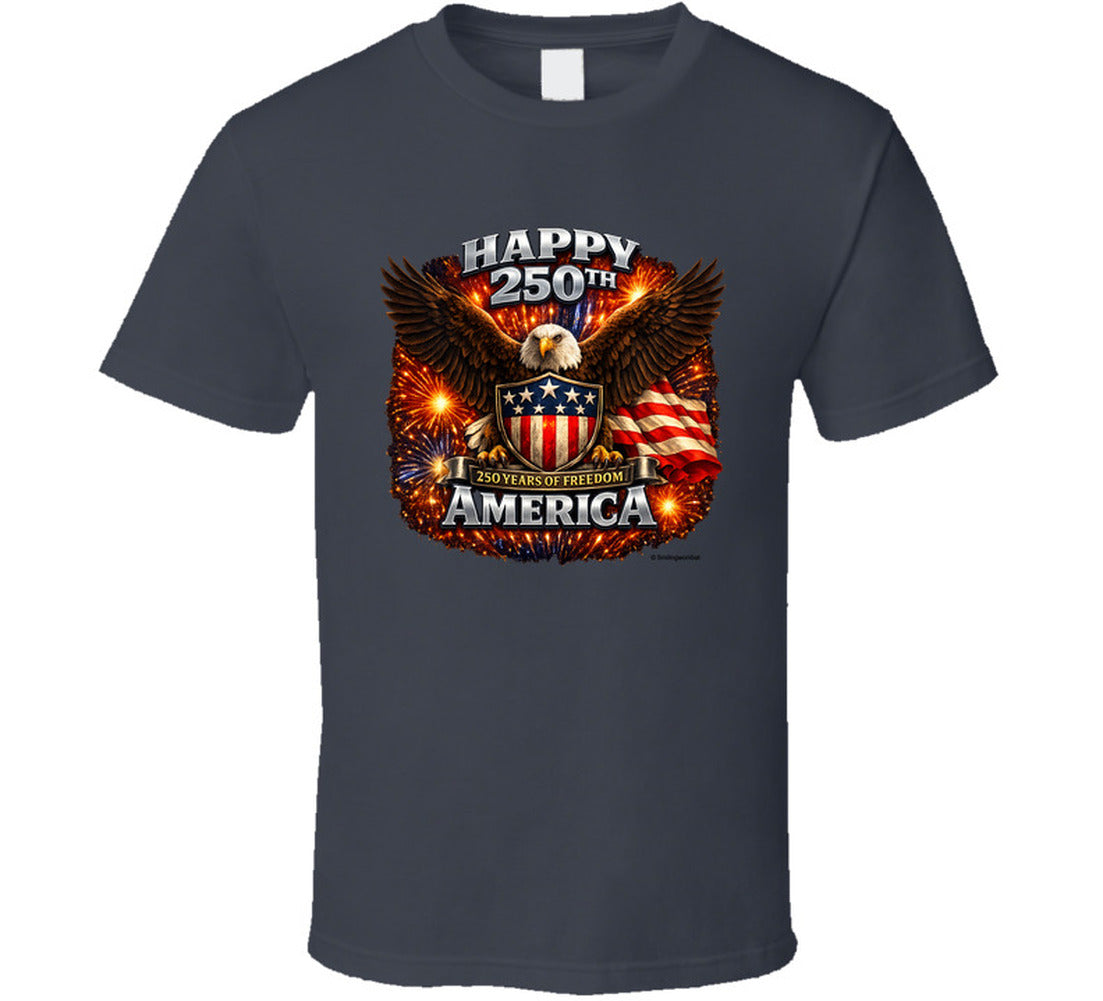 Charcoal grey USA 250th Birthday T-Shirt with distressed eagle design — Smiling Wombat America 250
