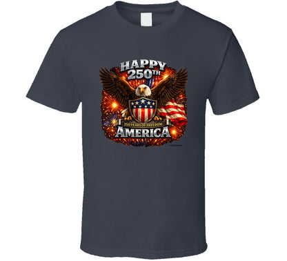Charcoal grey USA 250th Birthday T-Shirt with distressed eagle design — Smiling Wombat America 250