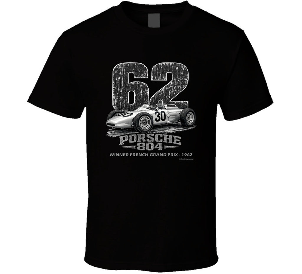 1962 Porsche 804 F1 distressed vintage racing t-shirt in black
