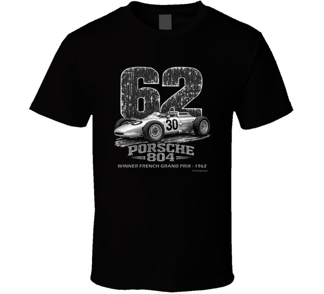 1962 Porsche 804 F1 distressed vintage racing t-shirt in black