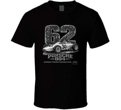1962 Porsche 804 F1 distressed vintage racing t-shirt in black