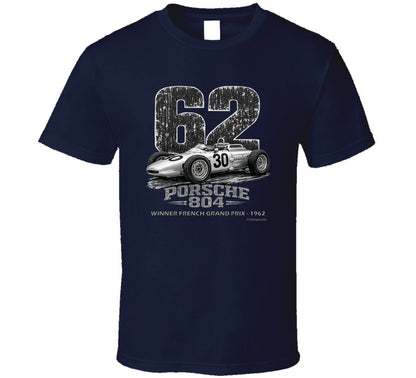 Porsche 804 1962 French Grand Prix vintage t-shirt in navy
